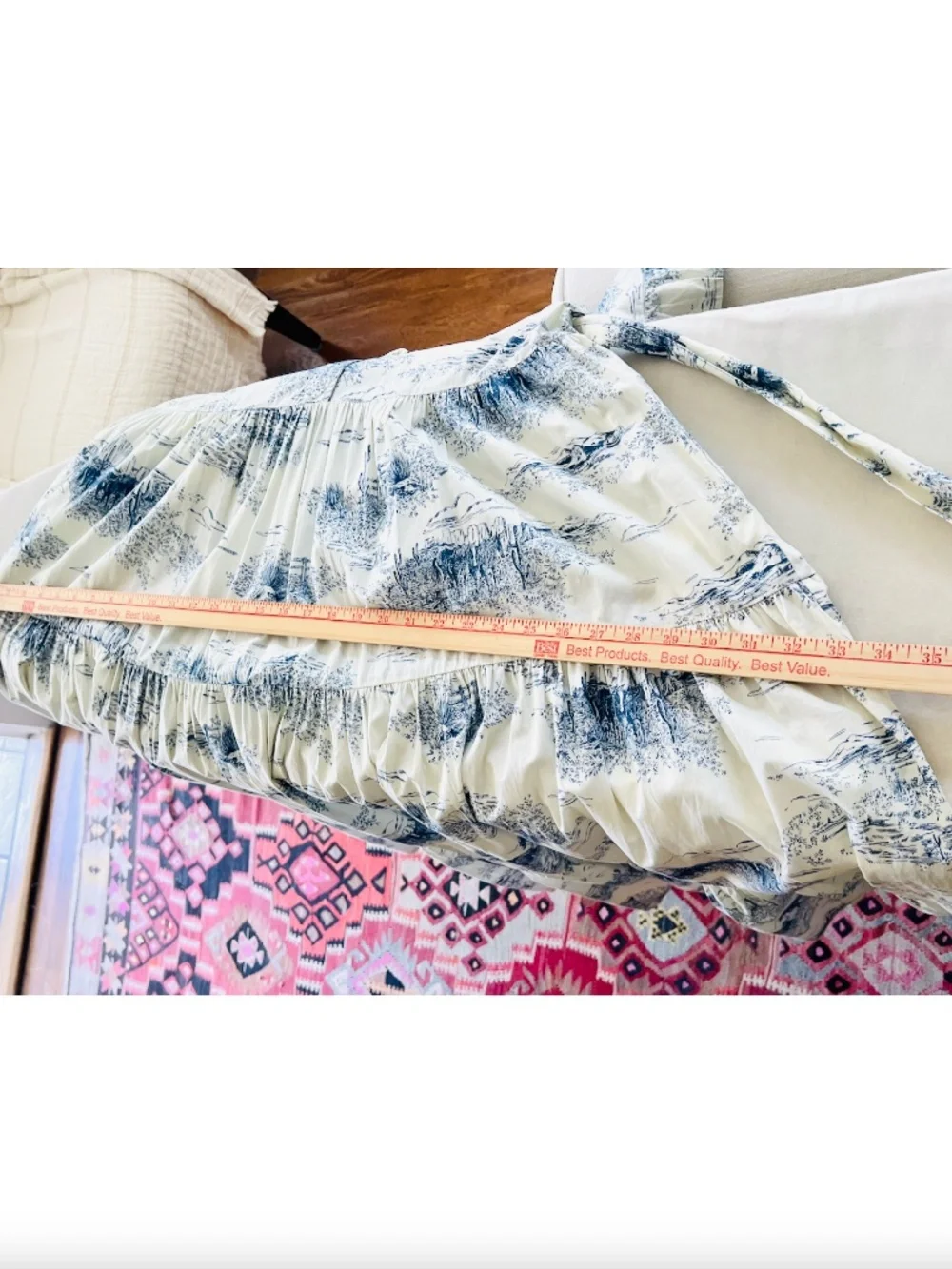 MILLE Victoria Ruffle Front Dress in Cream/Blue  Western Landscape Print - S - Picture 12 of 14